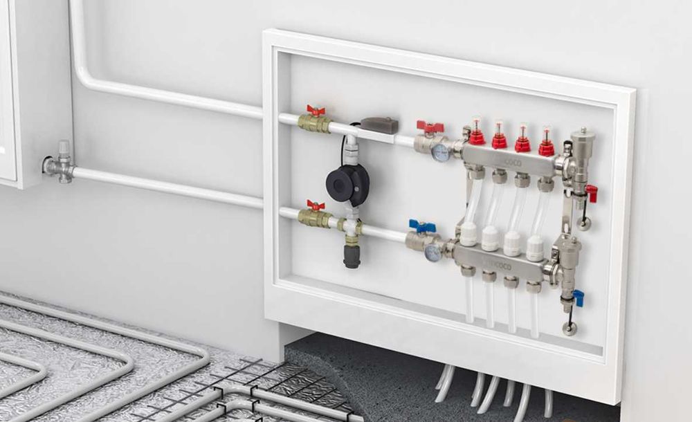 Rozdzielacz ogrzewania podłogowego ze stali nierdzewnej 3 Sekcje EO.76