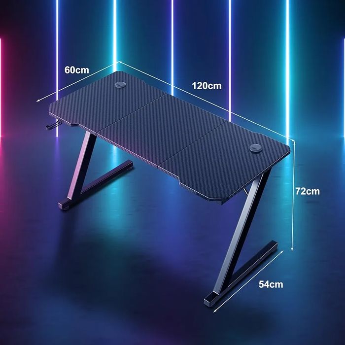 Biurko gamingowe komputerowe 120 x 60 cm blat jak włókno węglowe