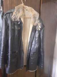 Куртка зимняя кожаная с мехом волка
