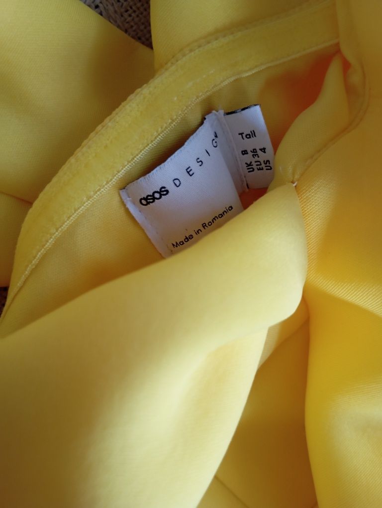 ASOS 36R długa cytrynowa sukienka midi z odkrytymi ramionami