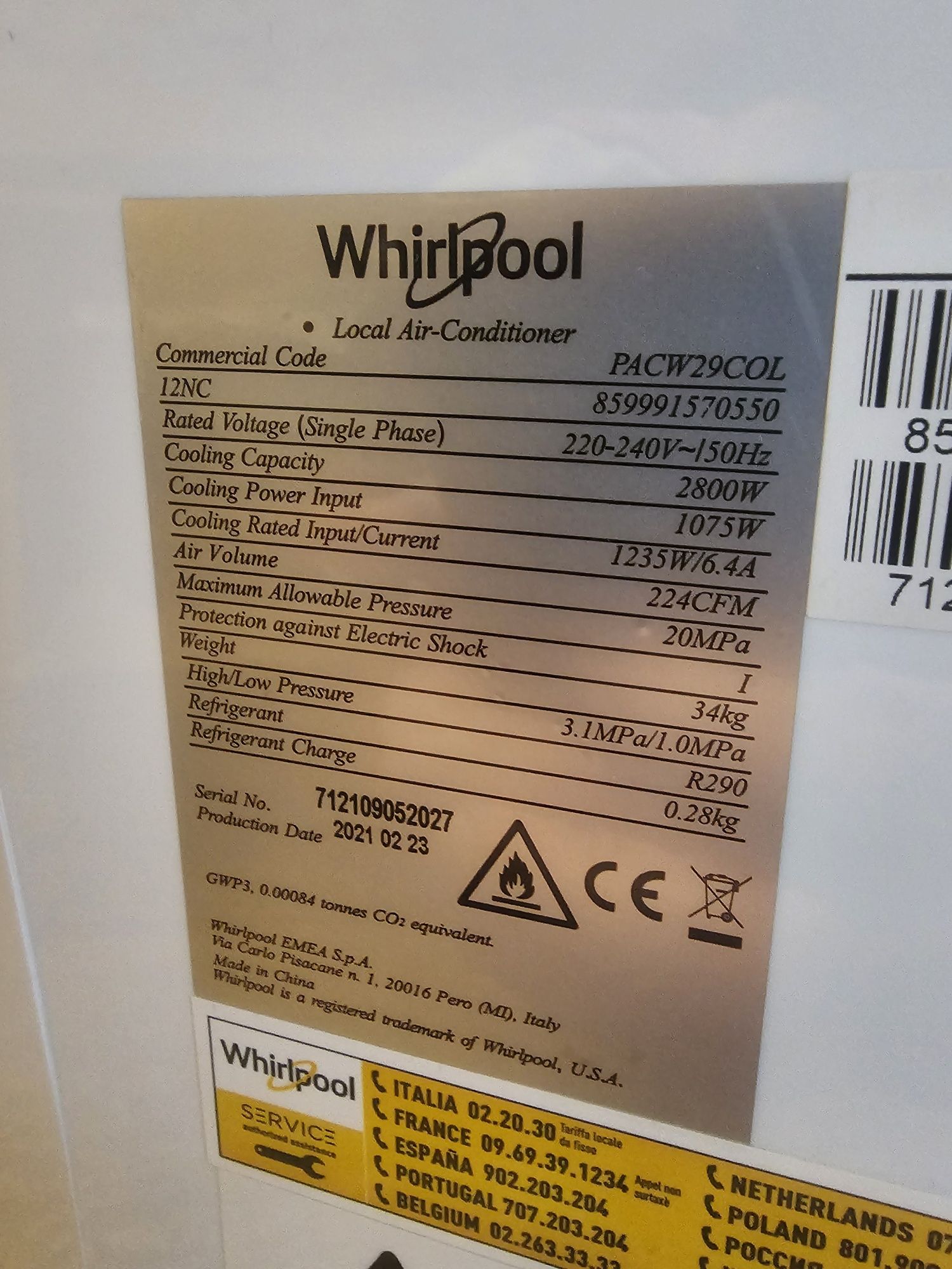 Klimatyzator przenośny Whirlpool PACW29COL