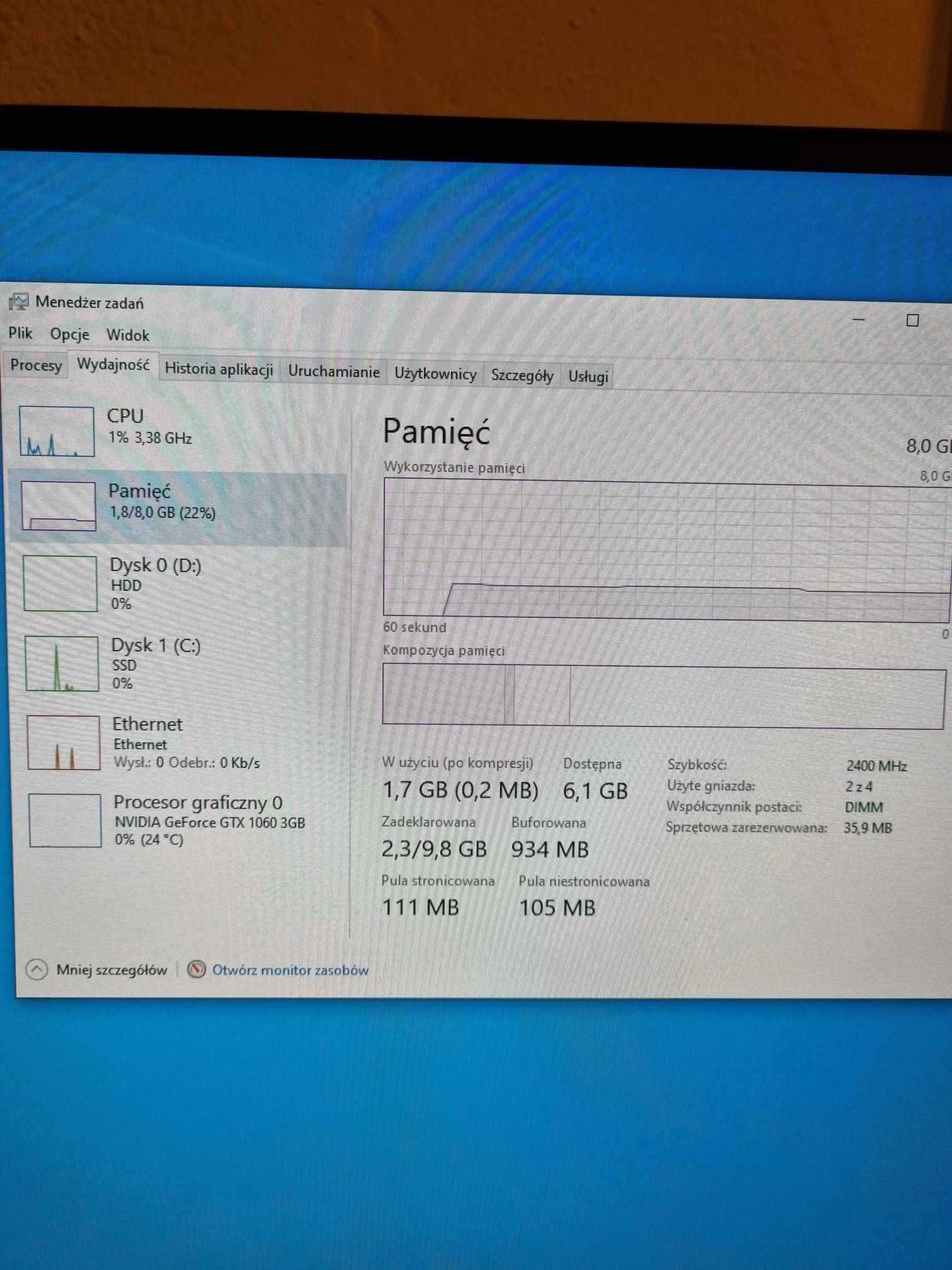 Komputer GTX 1060, i5 7400, 8GB RAM, DYSK SSD.