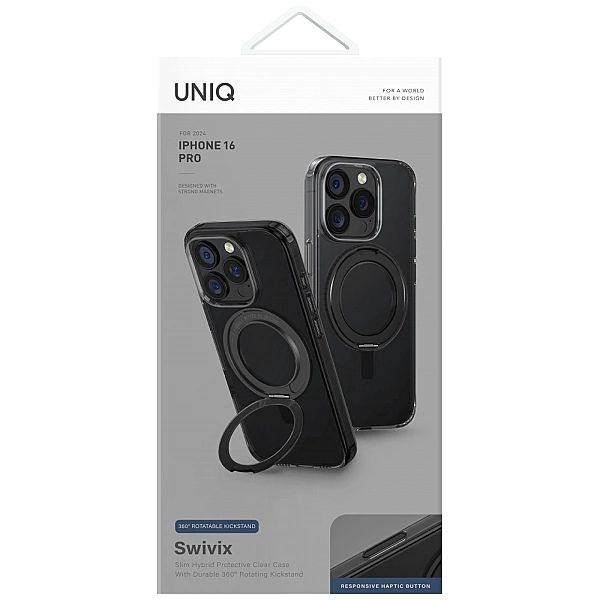 Etui UNIQ Swivix 360 Rotating Kickstand na iPhone 16 Pro - czarne