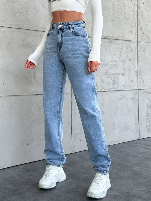 Jeansy Proste Straight Bawełniane Niebieskie Tall Shein M 38
