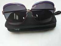 Nowe okulary przeciwsłoneczne fioletowe w metalowej oprawce