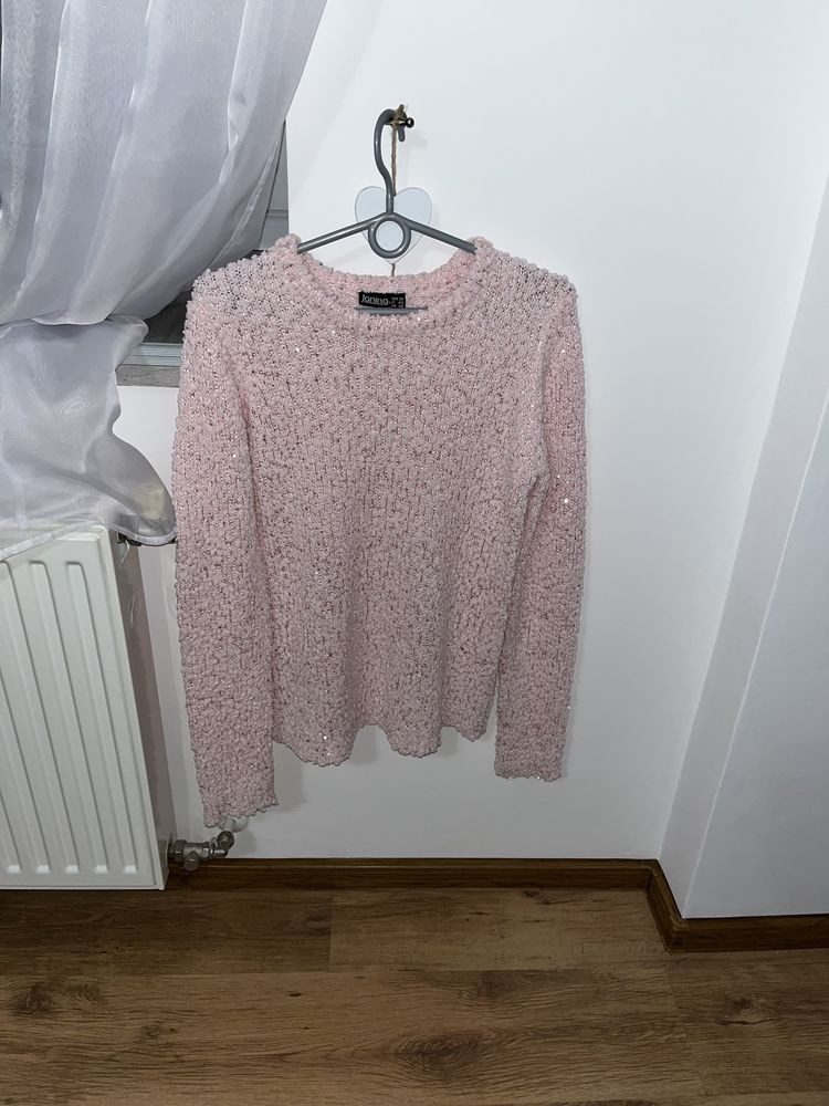 Sweter cekiny pudrowy roz