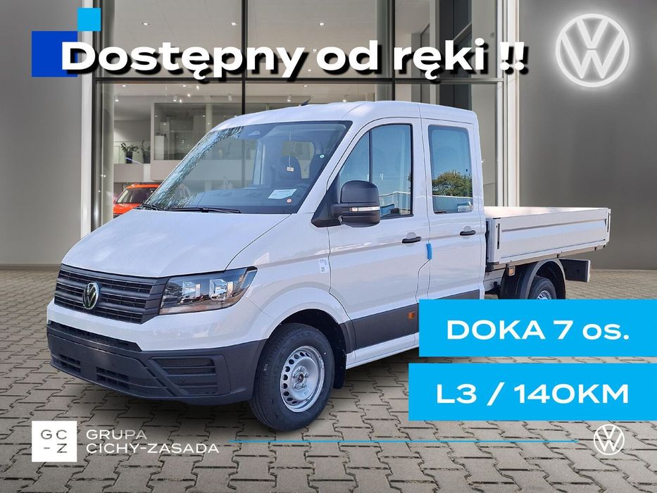 Volkswagen Crafter 35 Skrzyniowy z podwójną kabiną silnik: 2,0 l EU6 SCR 140 KM / skrzynia biegów: Przedni napęd manualna 6-biegowa rozstaw osi: 3640 mm  !! DOSTĘPNY OD RĘKI!!! Crafter DOKA - 7 os. 2.0 TDI 140KM/manual