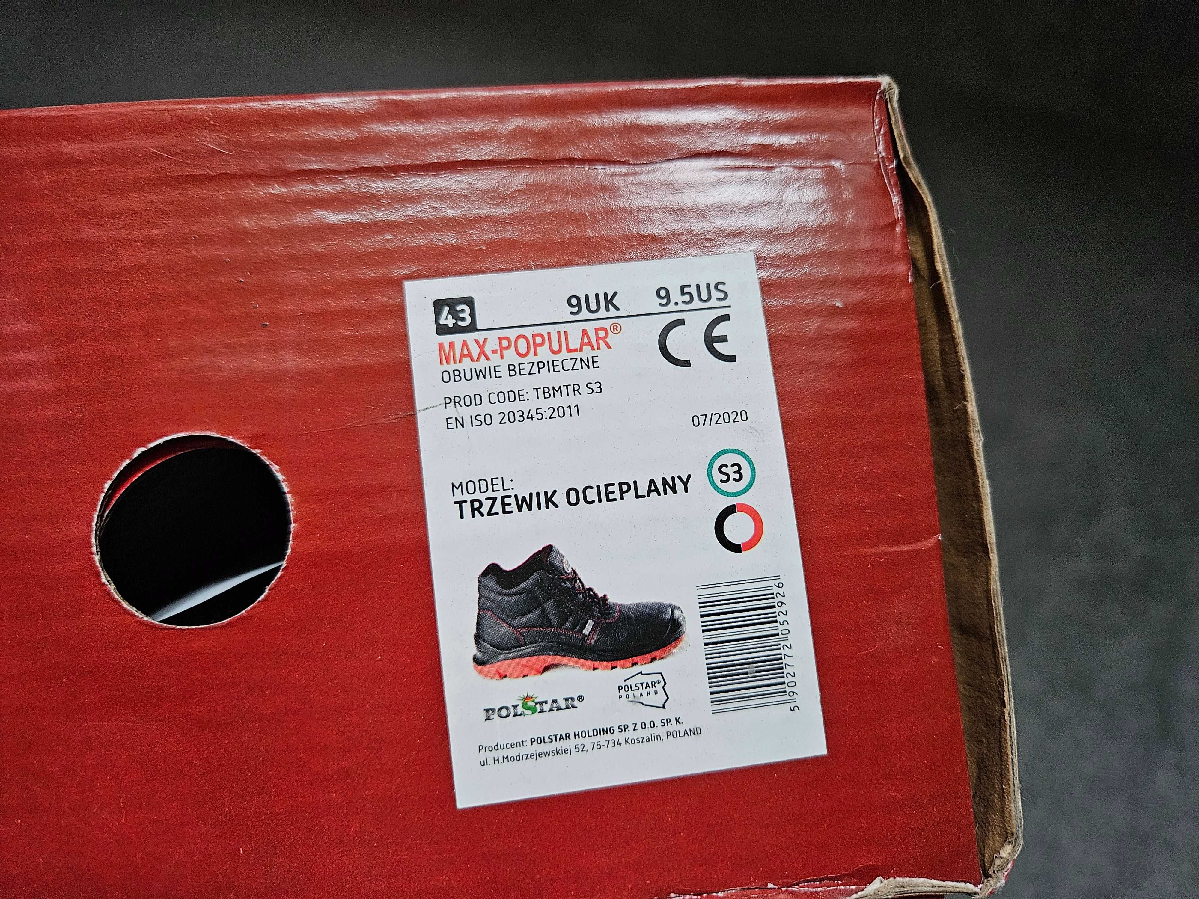 NOWE Buty robocze rozmiar 43 Trzewiki ocieplane Polstar Max-Popular S3