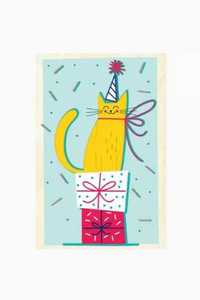 Drewniana kartka urodzinowa - Urodzinowy Kot