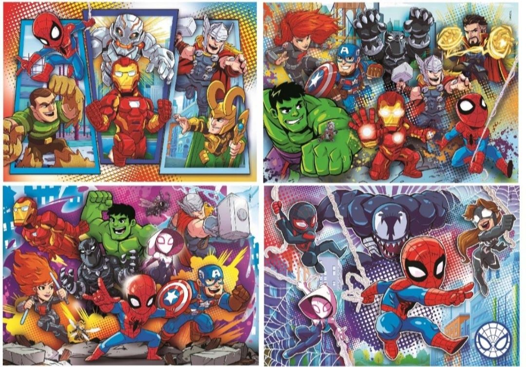 Puzzle prezent dla dziecka Nowe Marvel Spiderman Hulk 4 x układanka