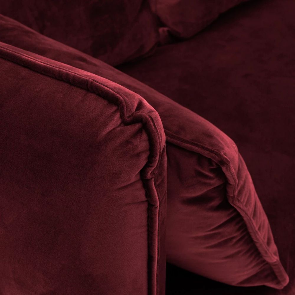 Sofa welurowa bordowa VOCAL 3 osobowa