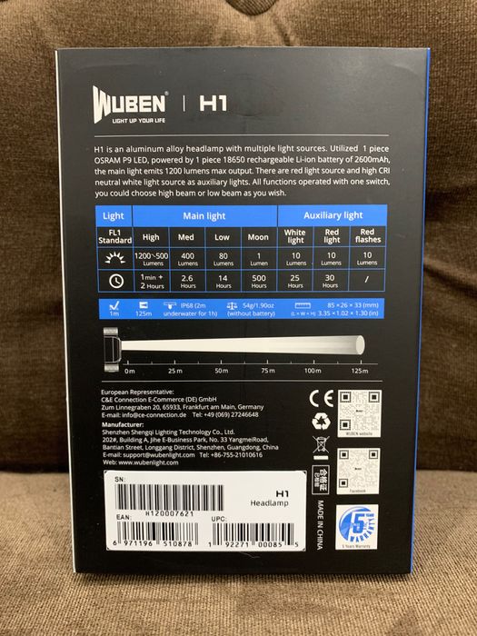 Wuben H1 V2.0 акм в комплекті налобний фонарик ліхтар