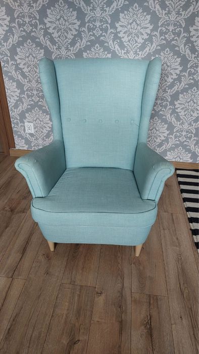 STRANDMON Fotel/podnóżek, Kelinge niebieski