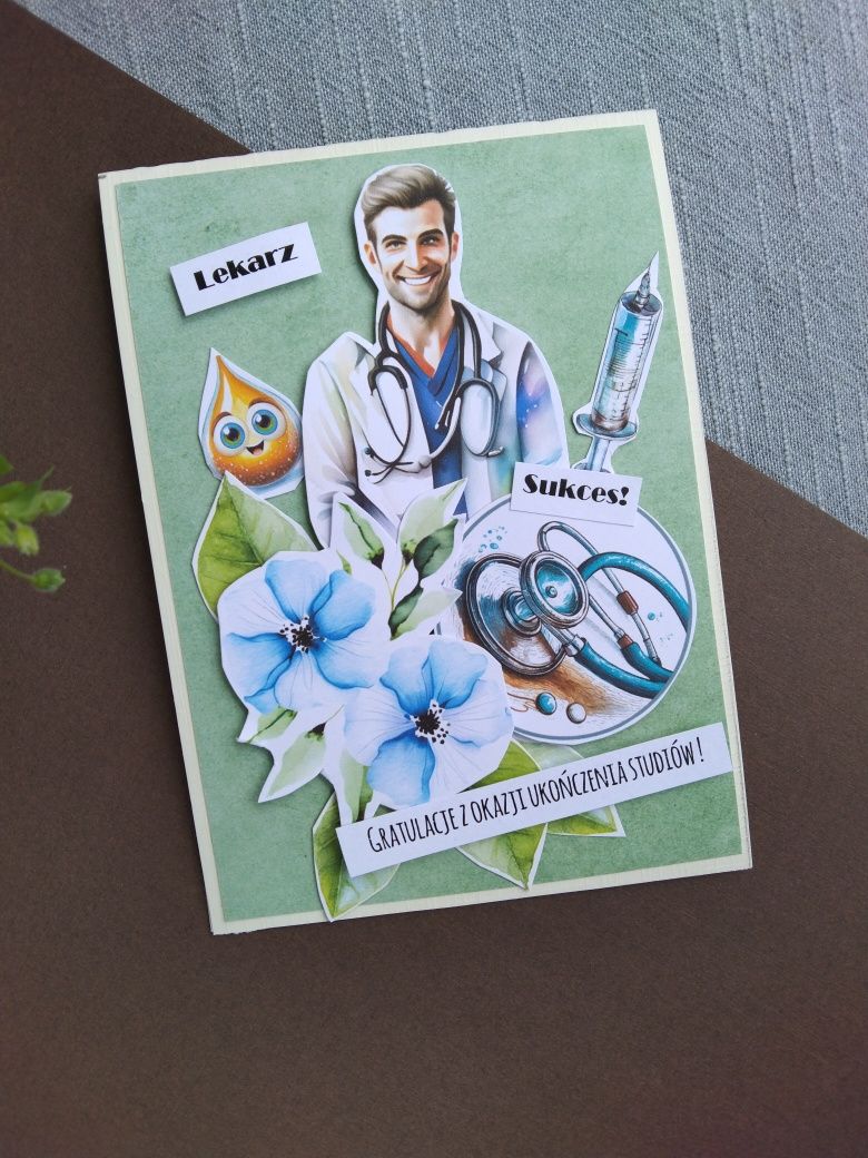 Kartka z okazji ukończenia studiów medycznych. Na absolutorium