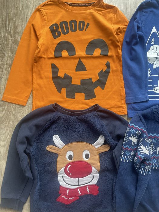 Spodnie swetry bluzy paczka 110-116 halloween Boze narodzenie
