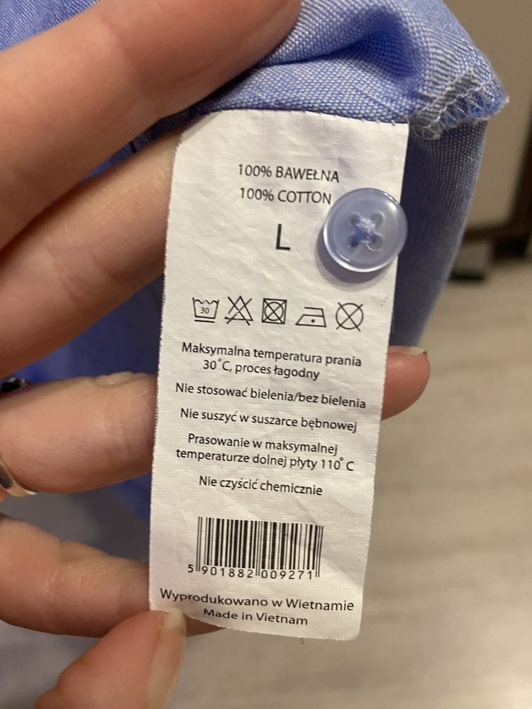 Damska koszula na guziki, niebieska z bialym kolneirzykiem