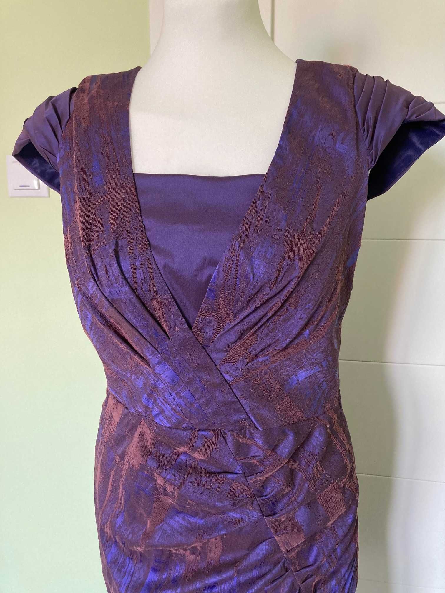Nowa fioletowa mini sukienka tafta Natali Dler vintage M 38