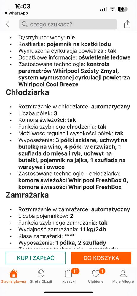Lodówka  Whirlpool