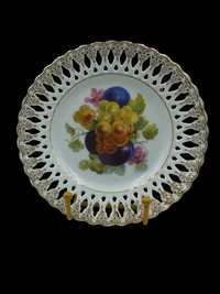 Talerz porcelanowy ażurowy dekor owoce  b112626