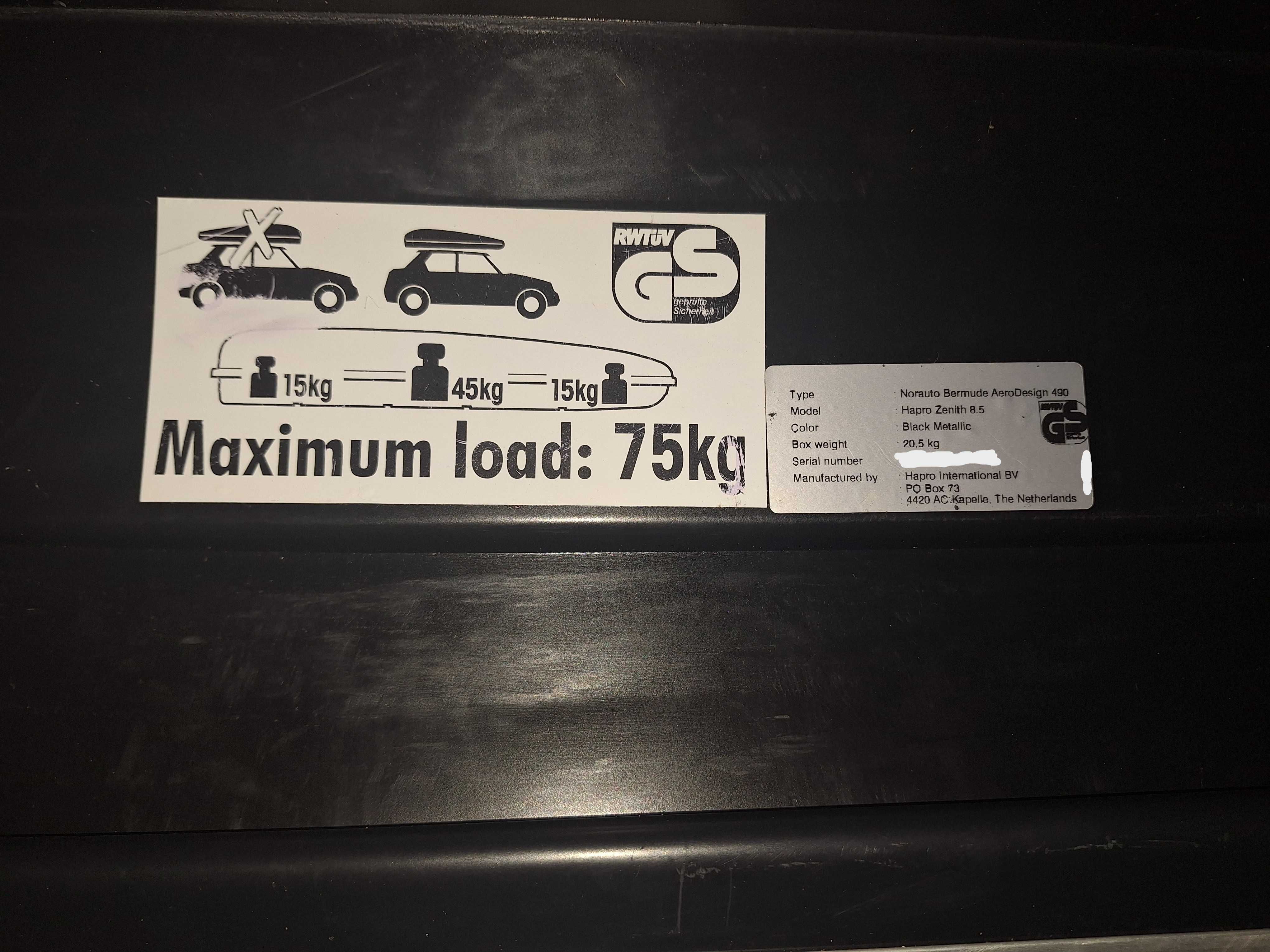 Mala de tejadilho carro 490L máx. 75 Kg