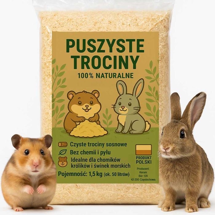 Trociny dla chomika gryzoni królika gryzoni wióry ODPYLONE ściółka XXL