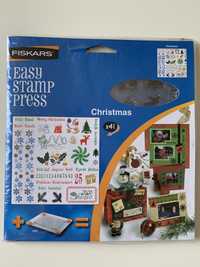 Zestaw stempli akrylowych święta, Fiskars Easy stamp press christmas