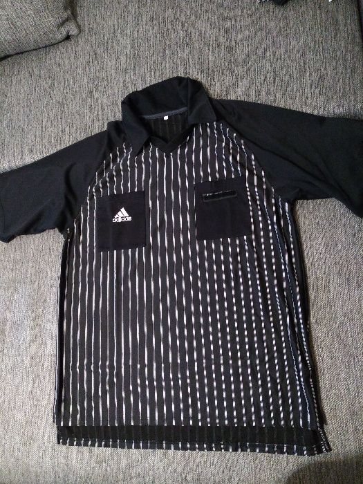 Koszulka sędziowska Adidas czarna w paski krótki rękaw