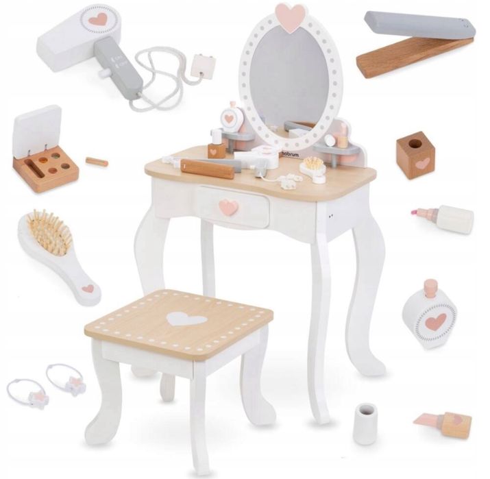 TOLAETKA KOSMETYCZNA dla dzieci DO MAKIJAŻU z lustrem taboretem zestaw