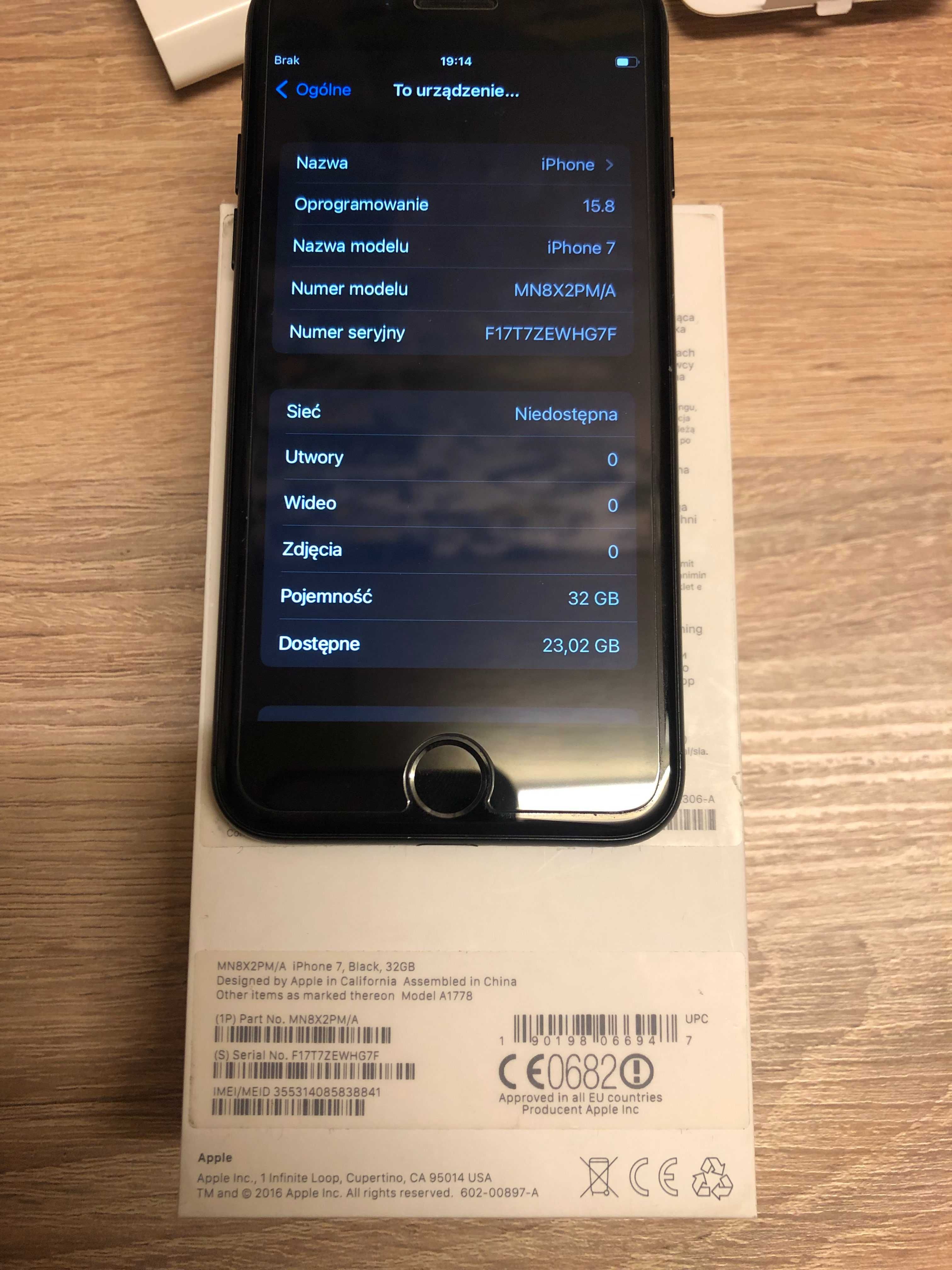 Oryginalny zadbany iPhone 7 32GB, bez blokady iCloud, bateria 100%