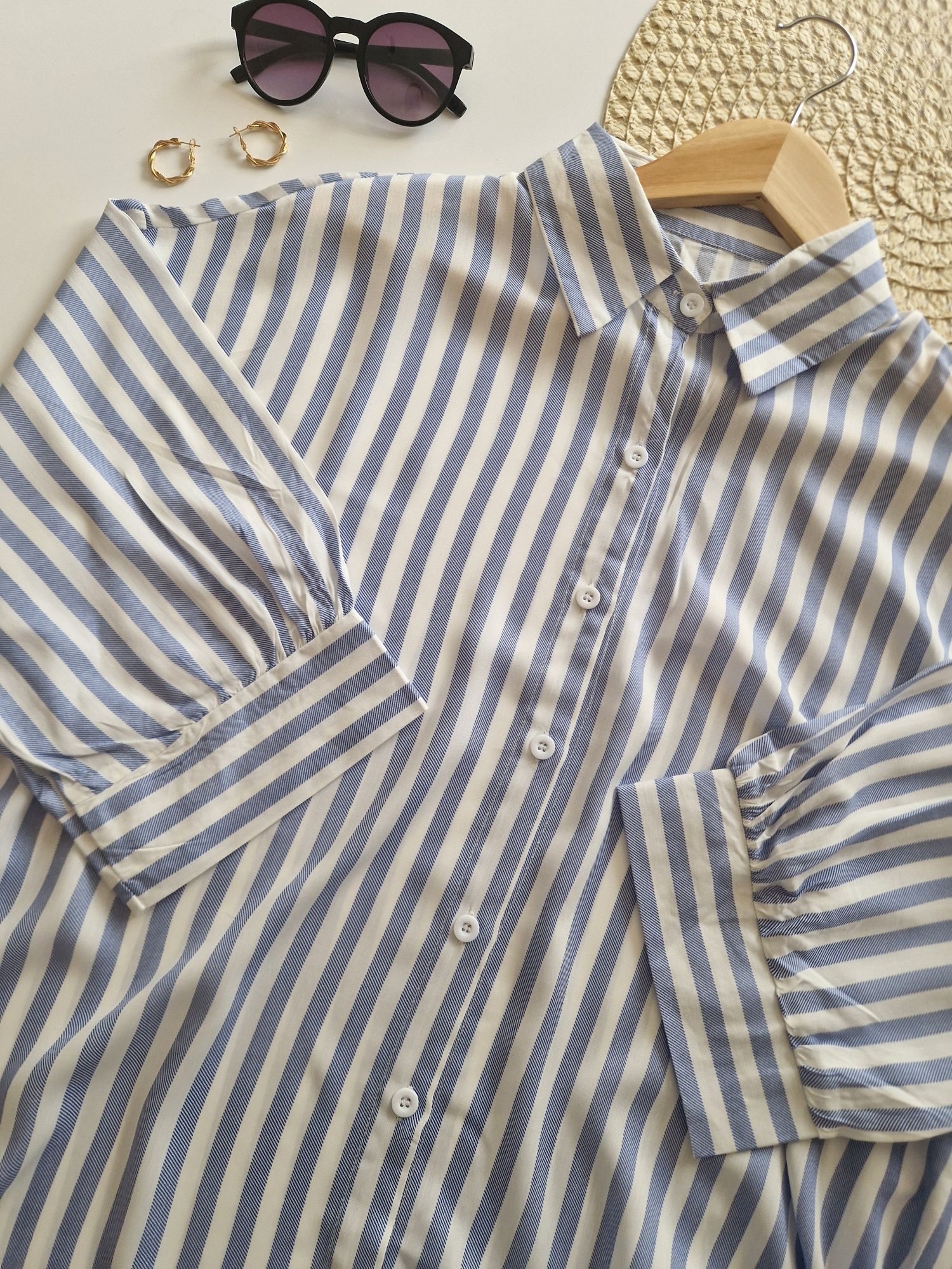 Piękna koszula w paski niebieska biała 100% viscose plus size XL 42