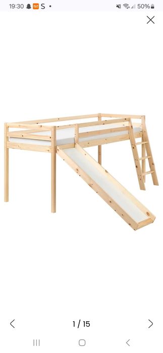 Cama de meia altura Pinho 90 x 200 cm com escorrega