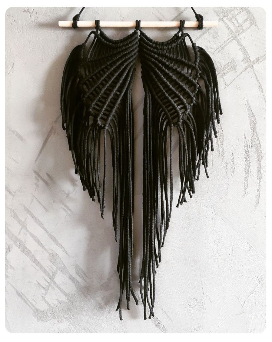Makrama skrzydła anioła handmade dekoracja czerń