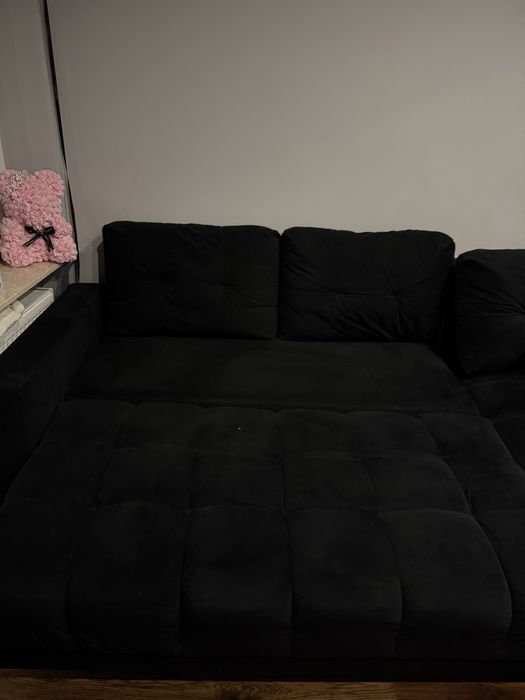 Narożnik z funkcją spania czarny/złote nożki