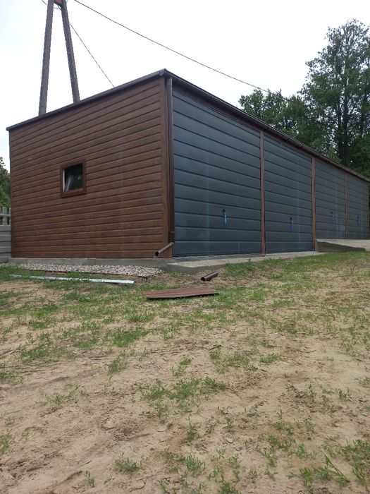 Garaż 12x5 spad dachu na bramy wszystko z profila ocynk 12x5 Garaż