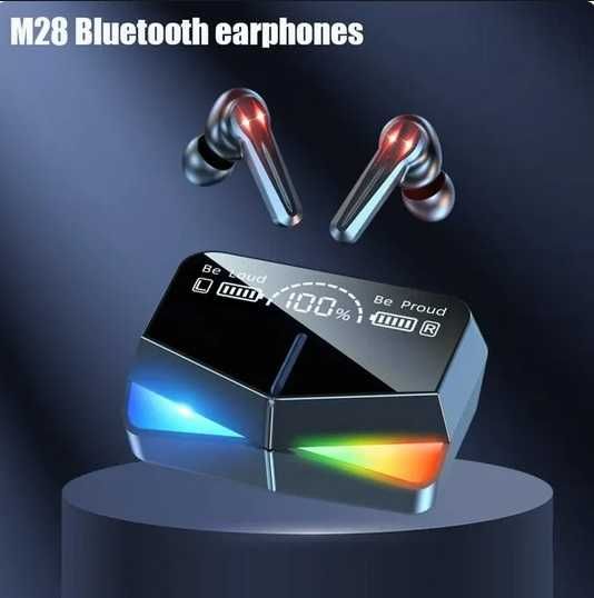 Słuchawki bezprzewodowe Bluetooth TWS M28 douszne czarne LED HiFi