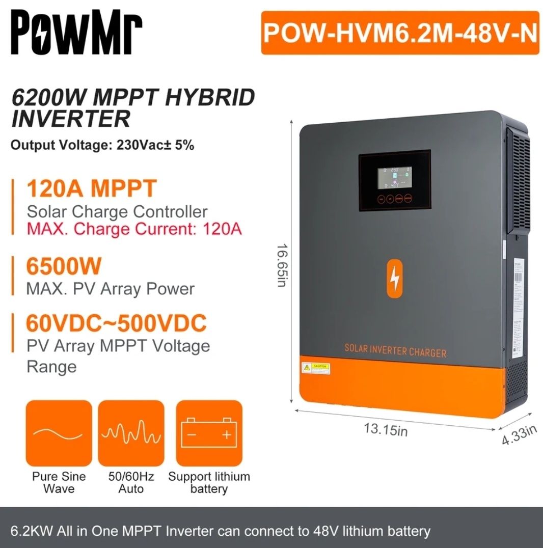 Гибридный инвертор PowMr 6.2 кВт, 48В