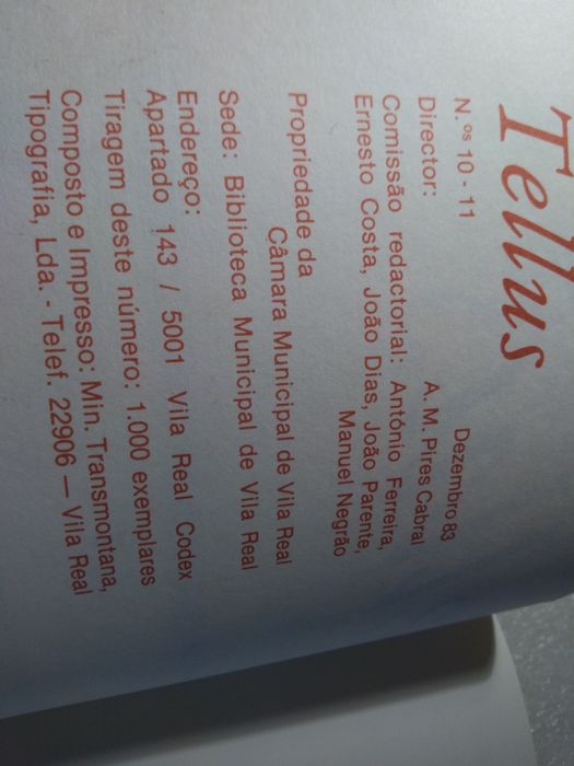 Revista de Cultura Tellus 1983 circuito de Vila Real na Capa