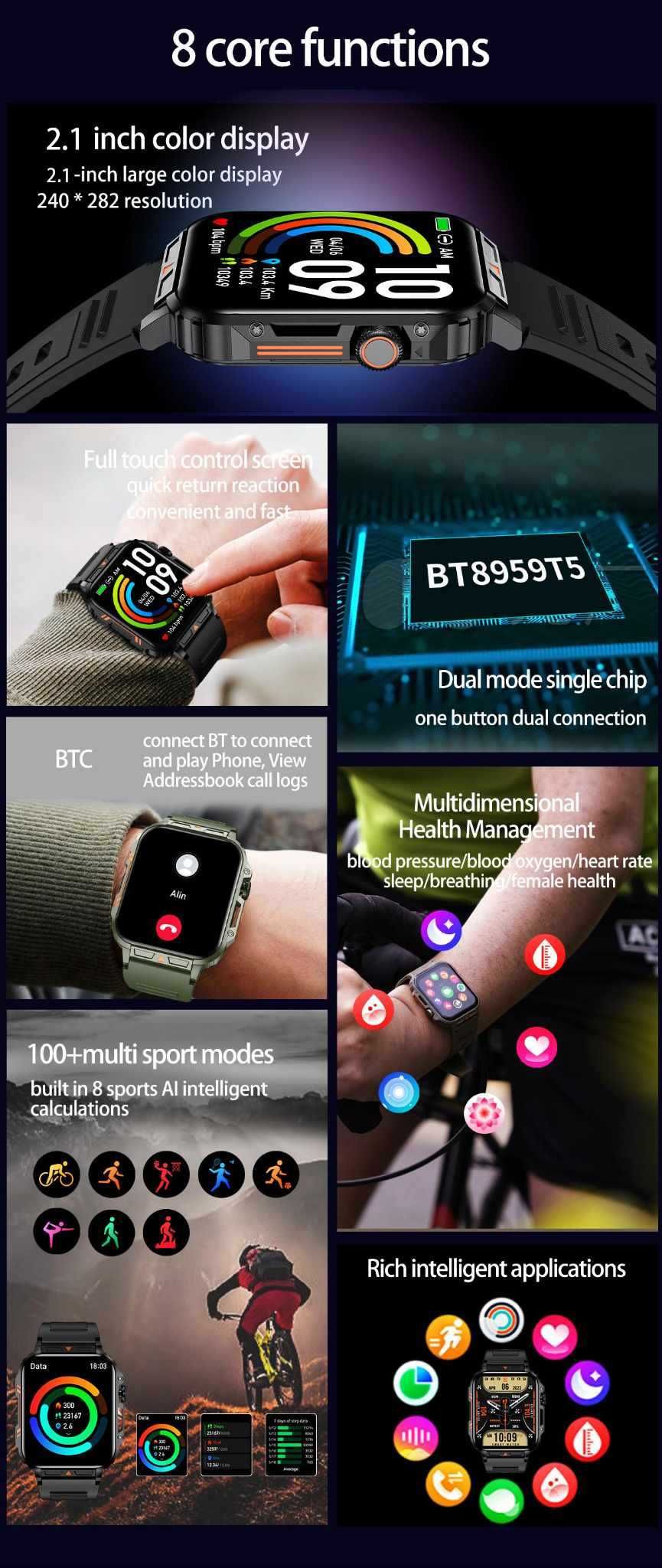 Bluetooth Smartwatch z funkcją dzwonienia