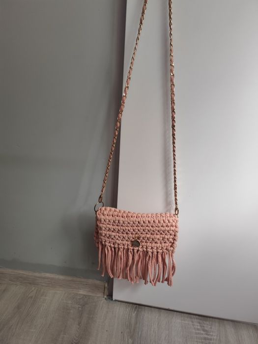 Torebka na szydełku hand made pudrowy róż