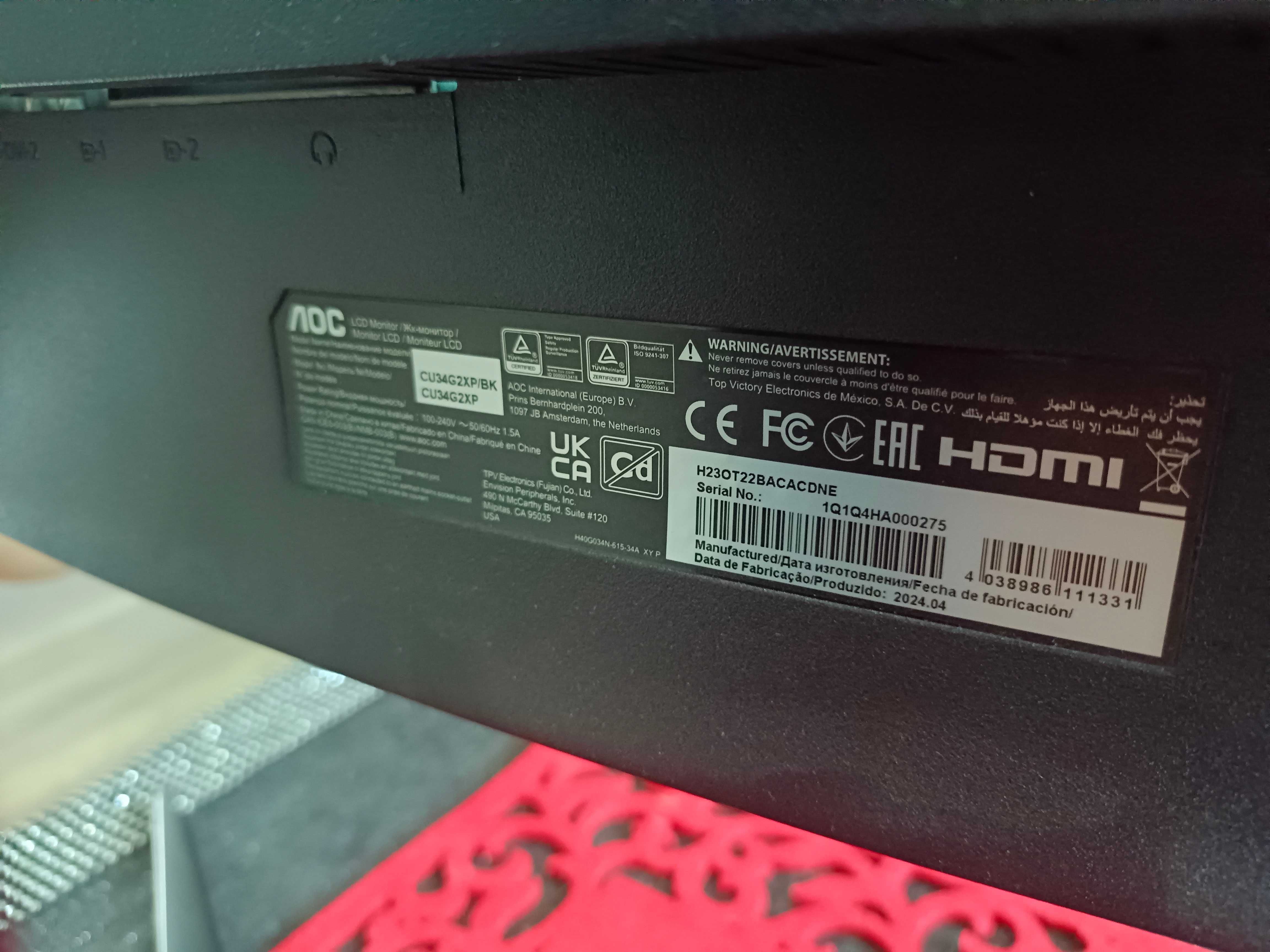 Monitor 34 cale AOC  gaming