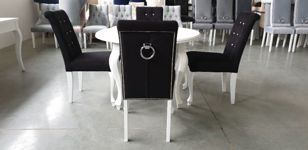 Krzesło do salonu jadalni Ludwik z kołatką czarne kryształki producent