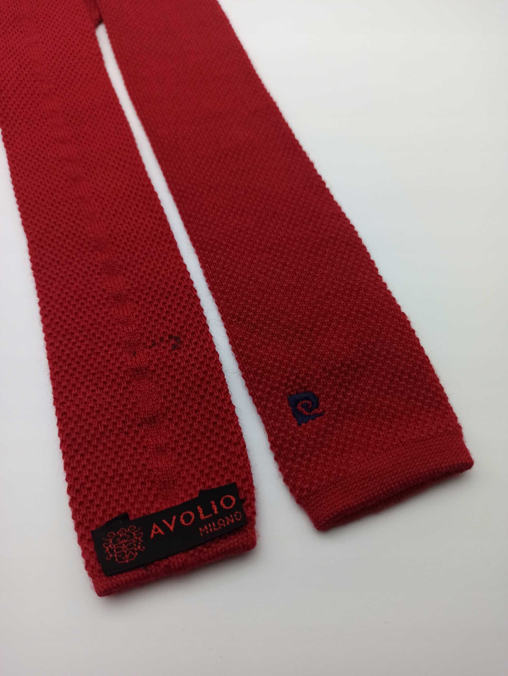 Czerwony wełniany krawat knit w paski kn01