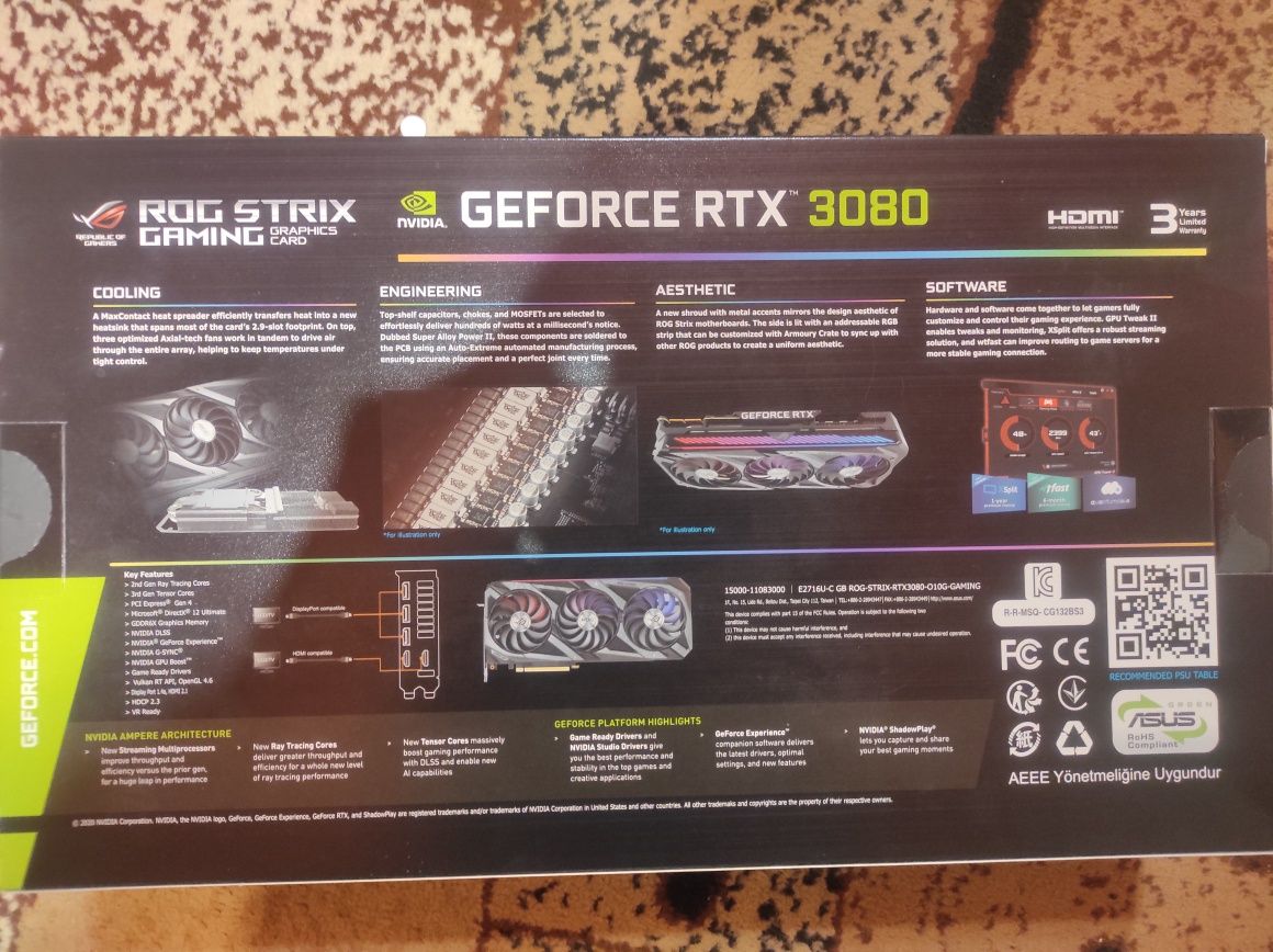 Відеокарта ASUS ROG STRIX RTX3080 10GB НЕ lhr , НЕ ti