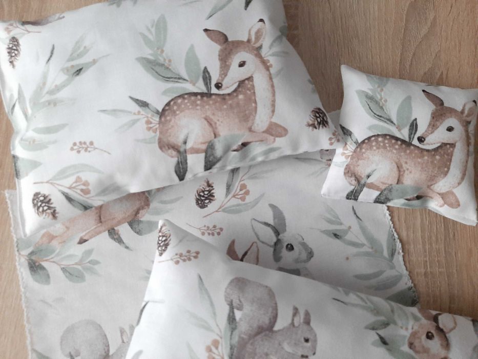 Pościel4 dla lalki do wózka kołyski kołderka sarenki 4 elementy