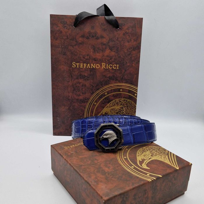 чоловічий синій ремінь Stefano Ricci. мужской синий ремень SR
