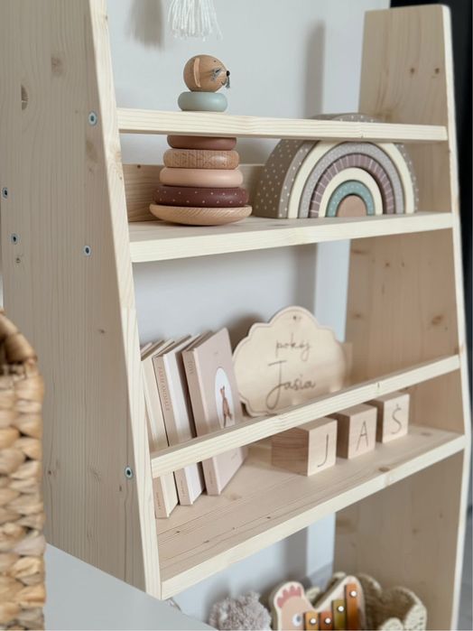 Regał Montessorii z litego drewna -półka na książki|zabawki dla dzieci