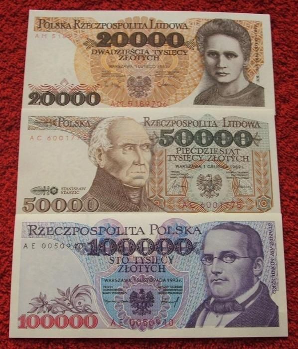 POLSKA PRL ZESTAW (3) Kolekcjonerskie Banknoty Zestaw - 3 sztuki UNC