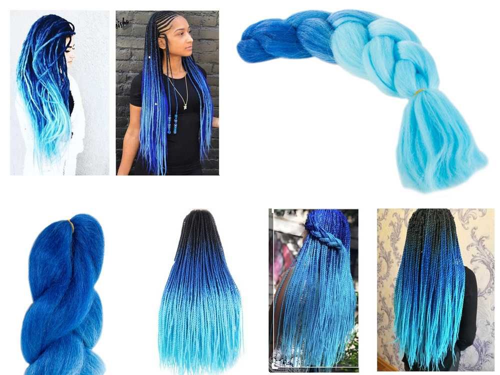 Włosy syntetyczne na warkoczyki ombre kolorowe niebieskie