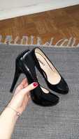 Czarne lakierowane szpilki 11cm buty na obcasie rozmiar 38