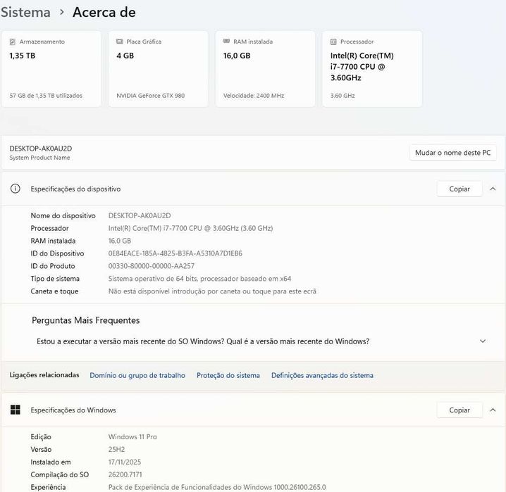 Desktop Gaming i7 16GB RAM GTX 980 Caixa Vidro Temperado e FANs ARGB